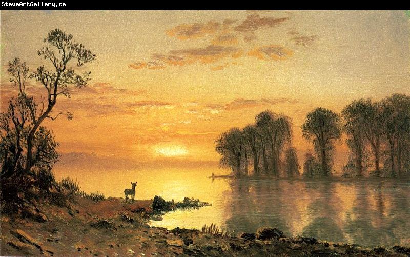 Albert Bierstadt Deer and River